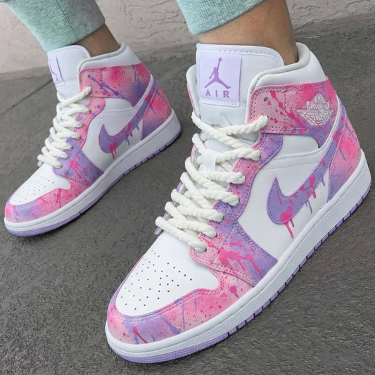 Baby Pink Purple Splatter Custom AJ 1s Shoes
