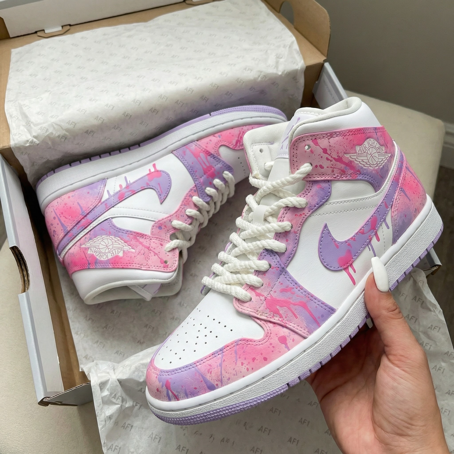 Baby Pink Purple Splatter Custom AJ 1s Shoes