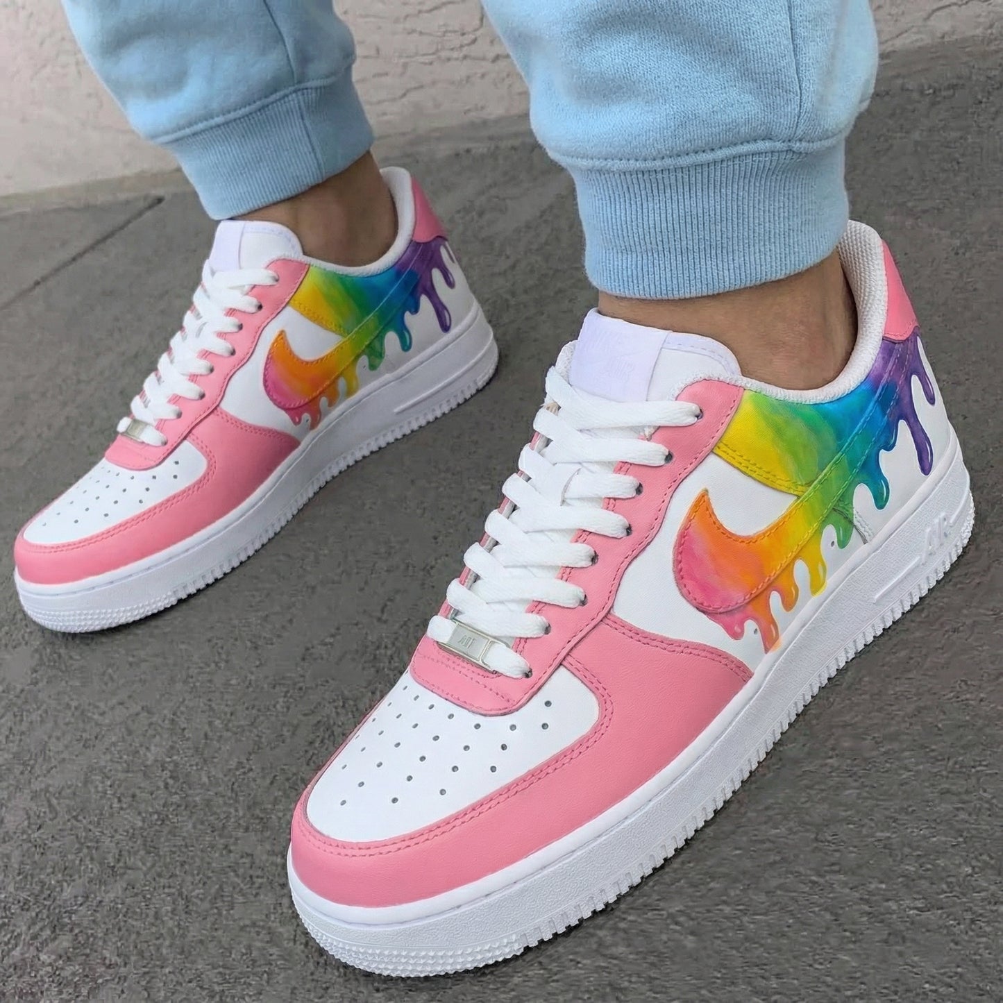 Baby Pink Rainbow Drip Custom AF 1s Shoes