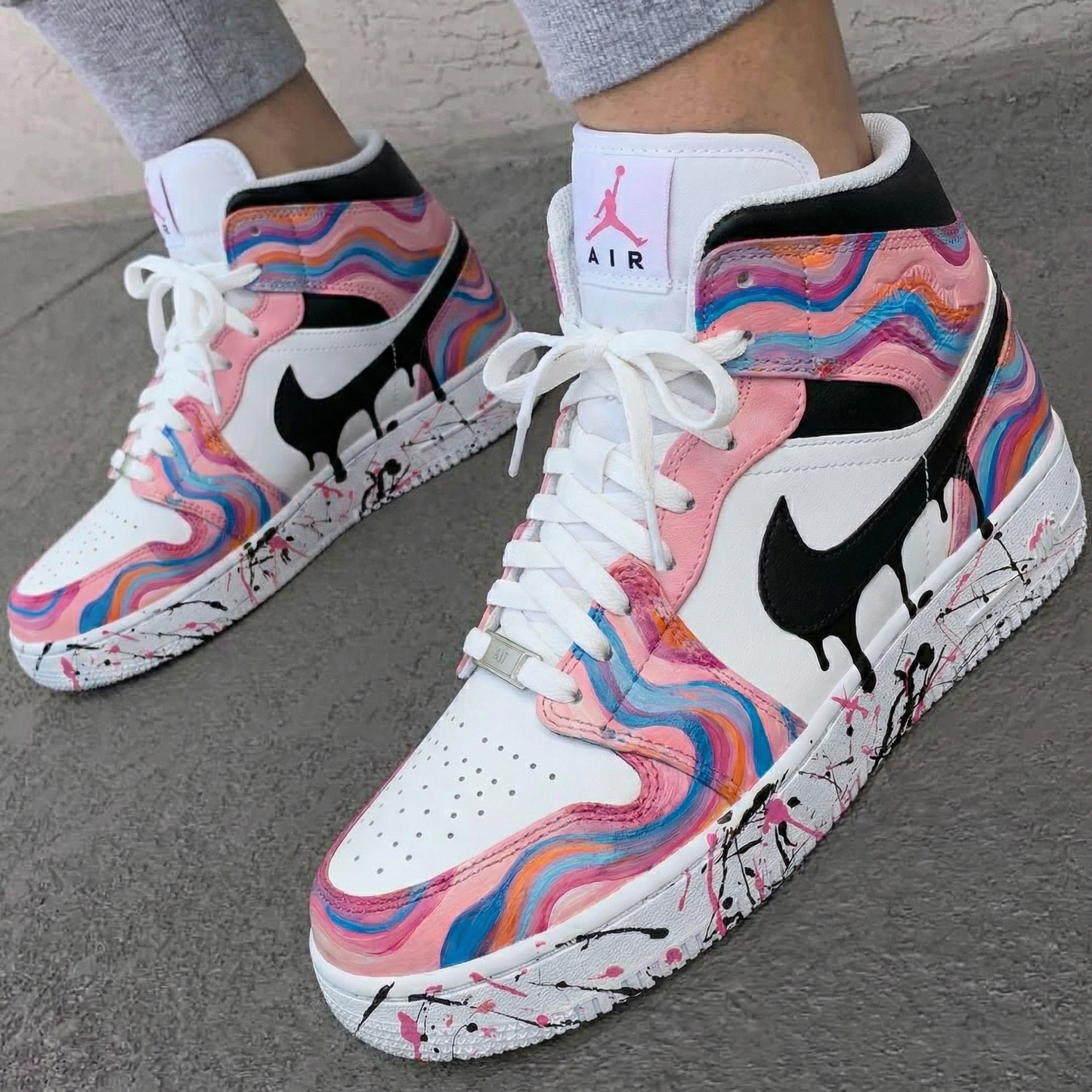 Baby Pink Rainbow Splash Custom AJ 1s Shoes