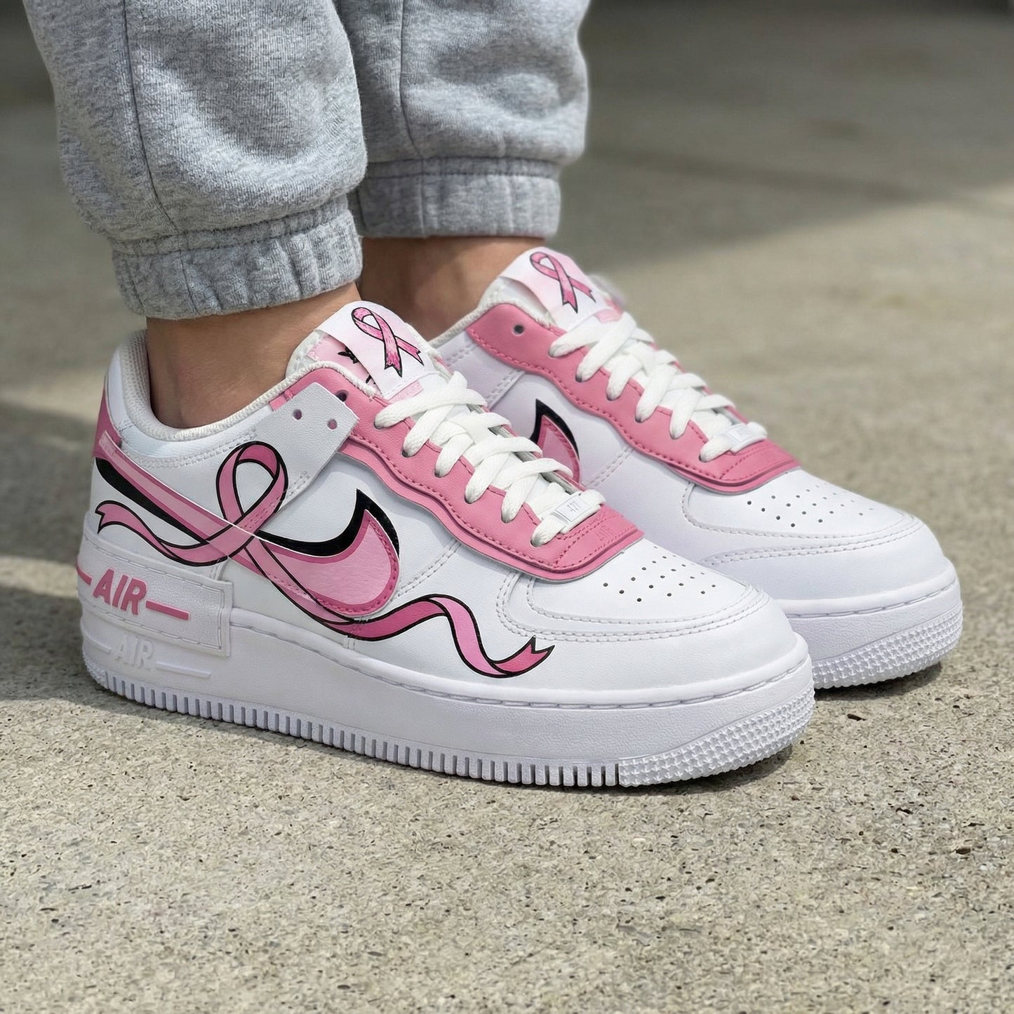 Baby Pink Ribbon Custom AF 1s Shoes