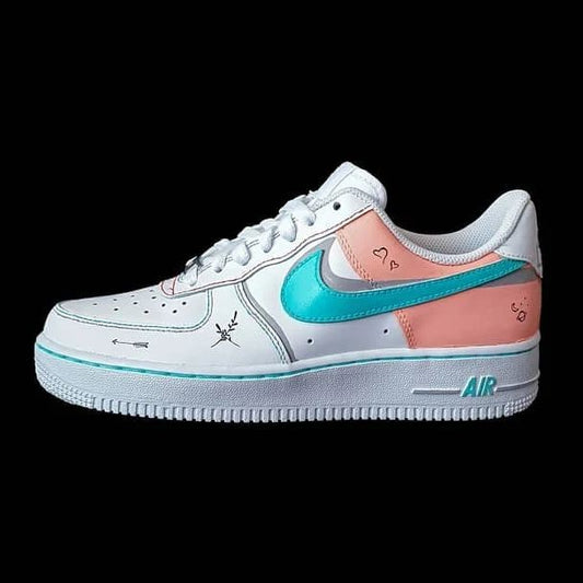 Baby Pink Turquoise Heart - themed Custom AF 1s Shoes