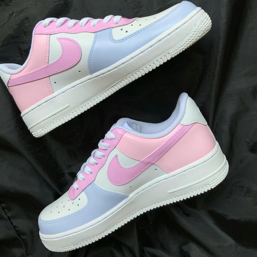 Baby Pink with Baby Blue Accents Custom AF 1s Shoes