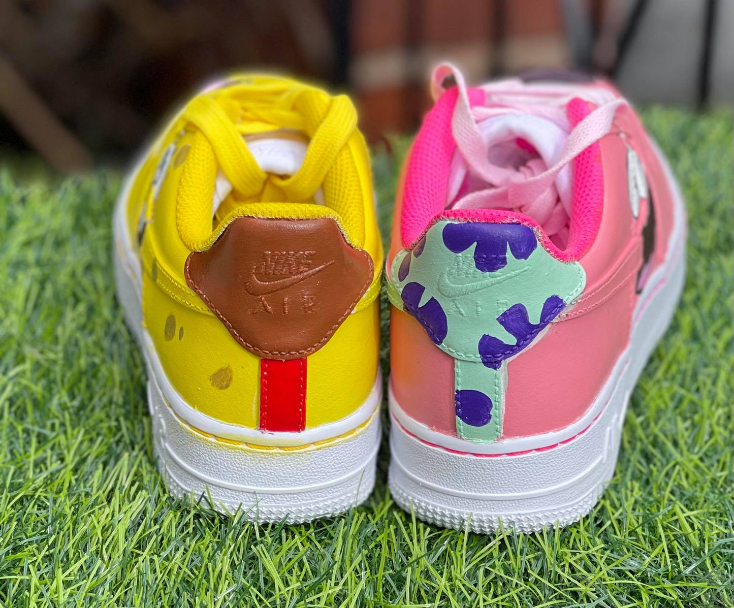 Baby Pink Yellow SpongeBob Custom AF 1s Shoes