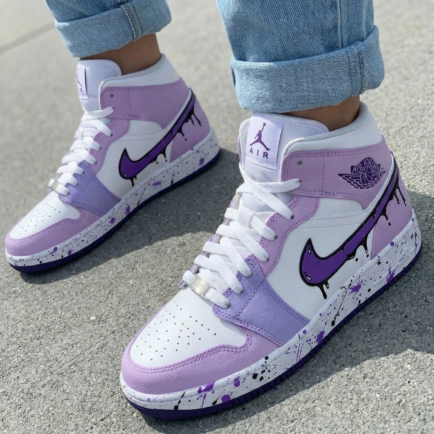 Baby Purple and Purple Drip Custom AJ 1s Shoes