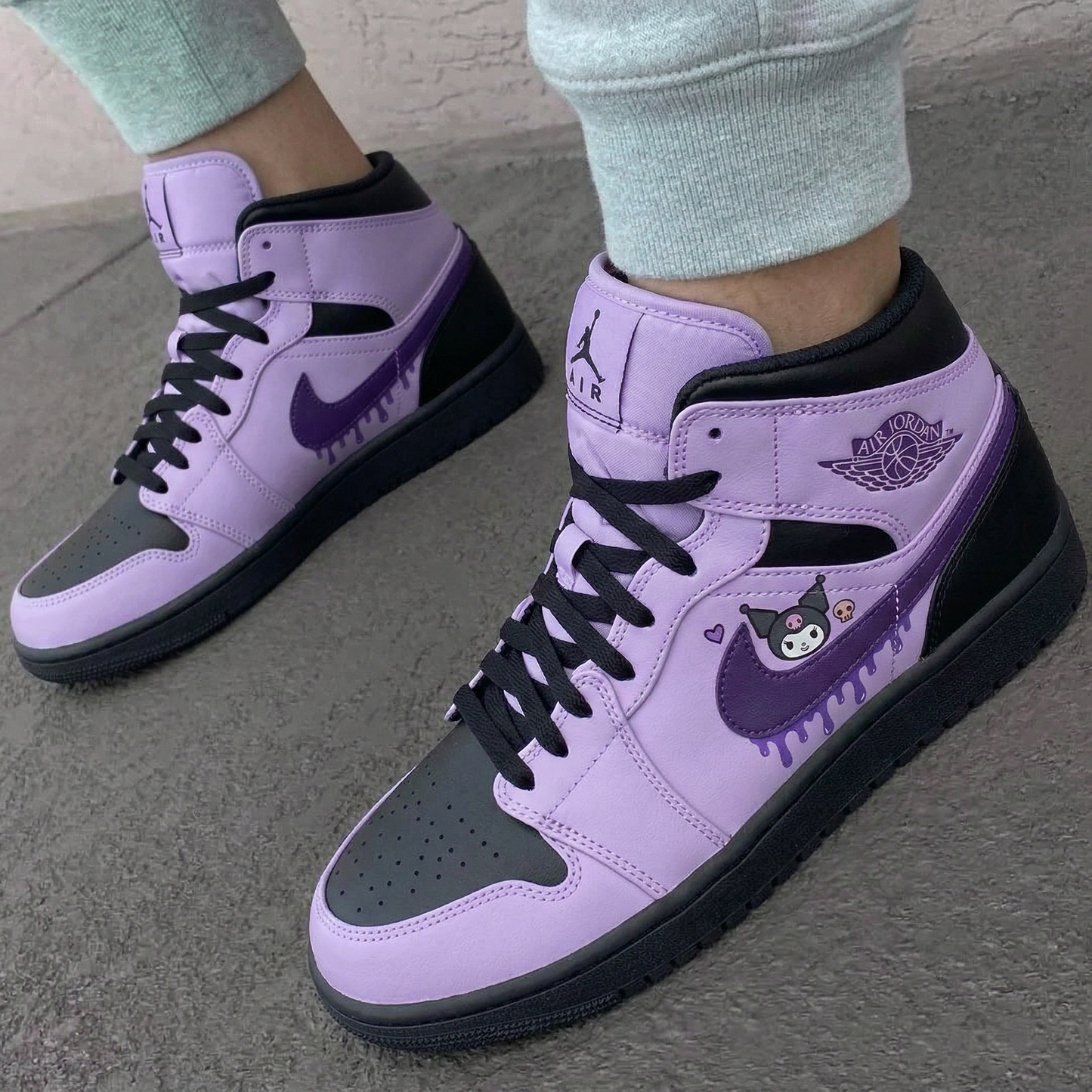 Baby Purple Black Dark Purple Kuromi Heart Skull Custom AJ 1s Shoes