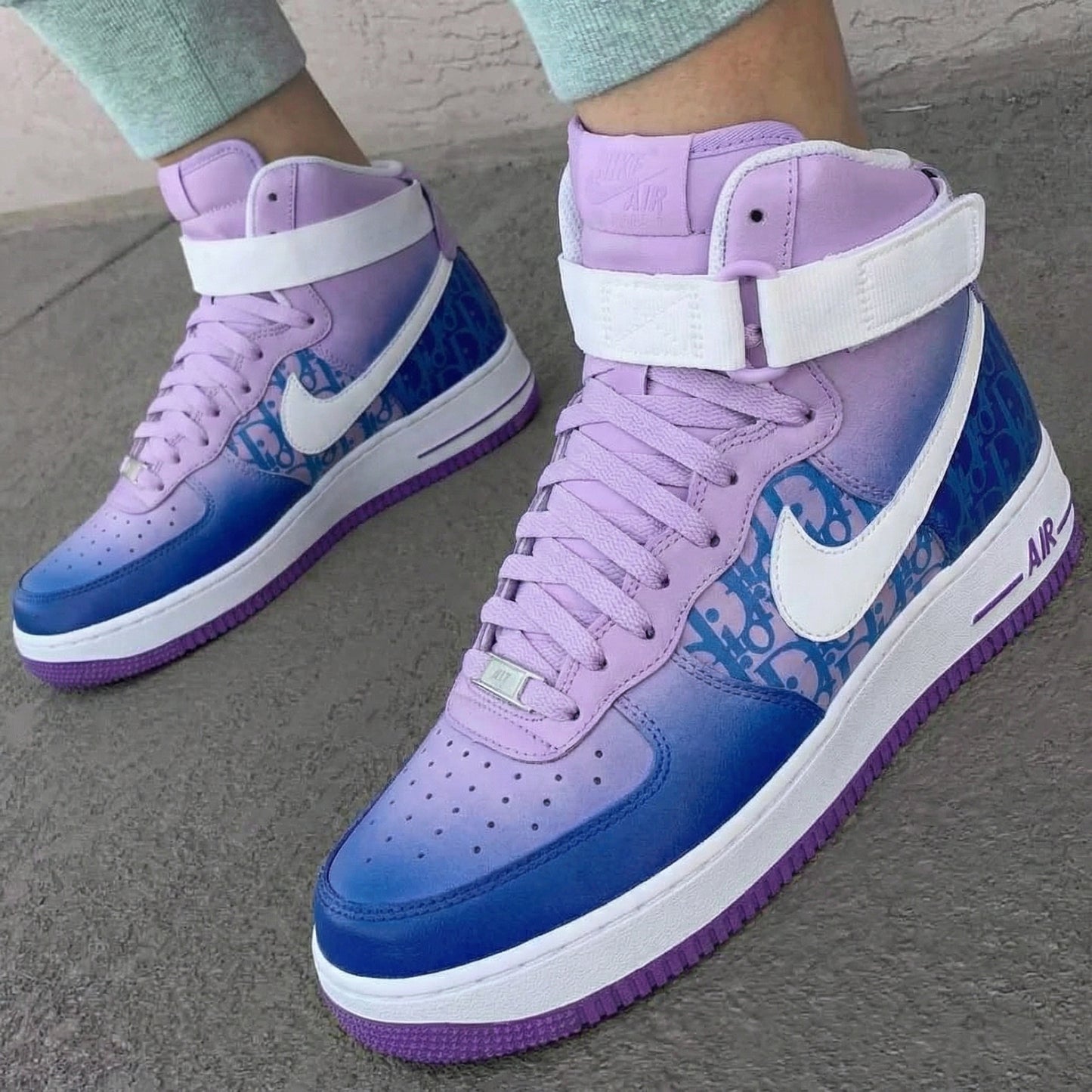 Baby Purple Blue Dior - print Custom AF 1s Shoes
