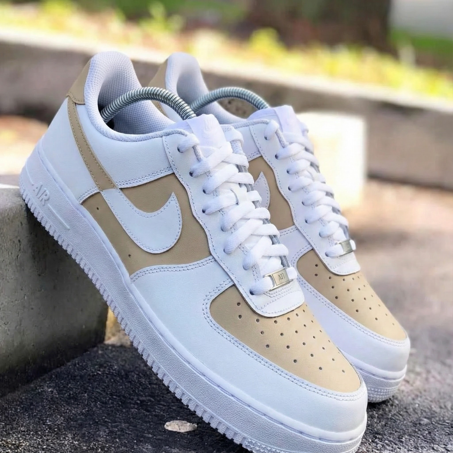 Beige and White Custom AF 1s Shoes