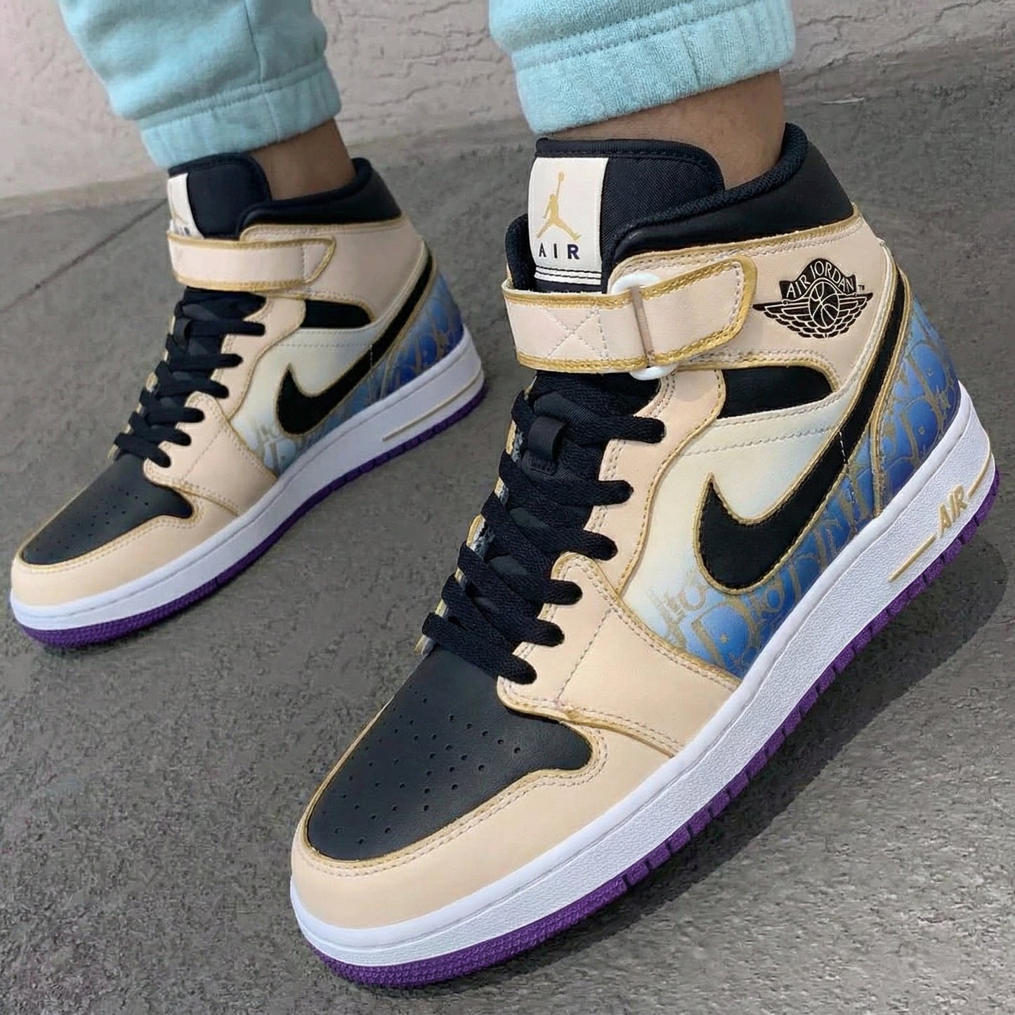 Beige Black  Pattern Custom AJ 1s Shoes