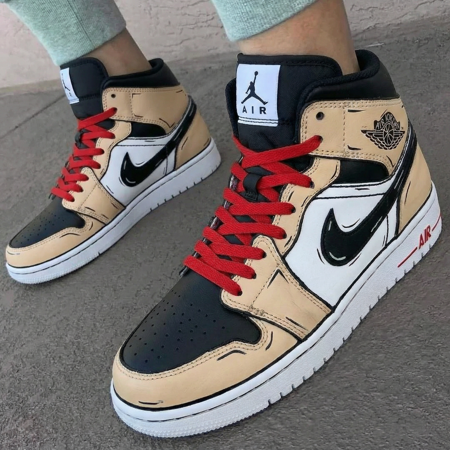 Beige Black Red Cartoon Custom AJ 1s Shoes
