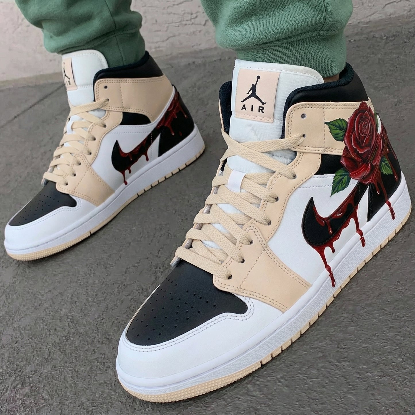Beige Black Rose Custom AJ 1s Shoes
