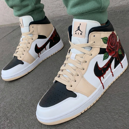 Beige Black Rose Custom AJ 1s Shoes