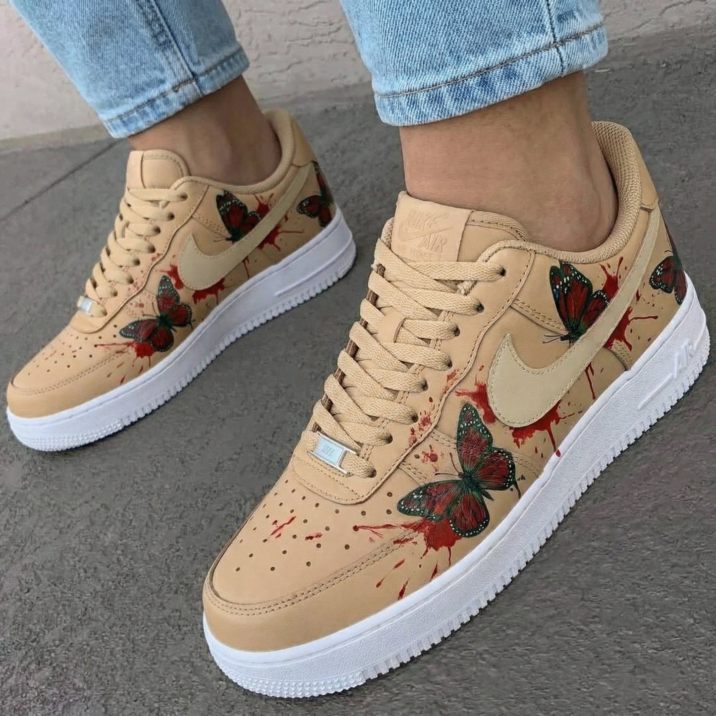 Beige Butterflies Custom AF 1s Shoes