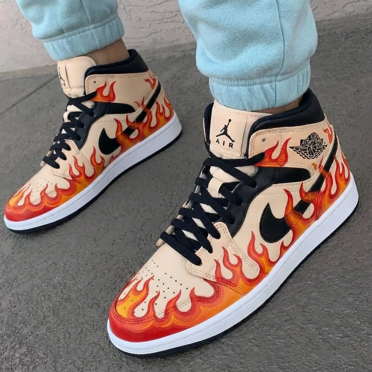 Beige Flame Custom AJ 1s Shoes