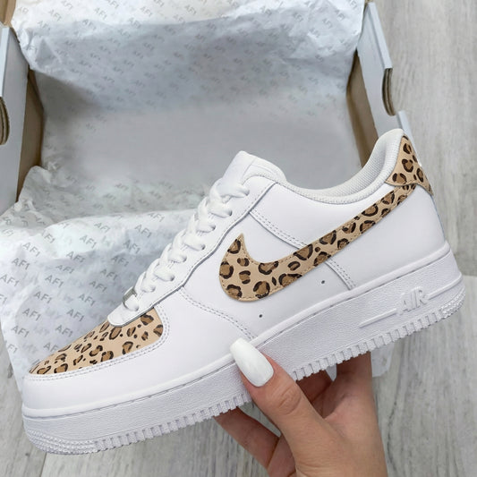 Beige Leopard Print Custom AF 1s Shoes