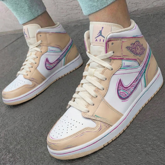 Beige Pastel Sketch Custom AJ 1s Shoes