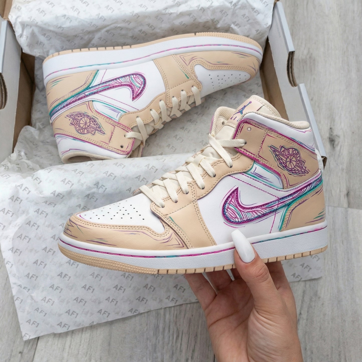 Beige Pastel Sketch Custom AJ 1s Shoes