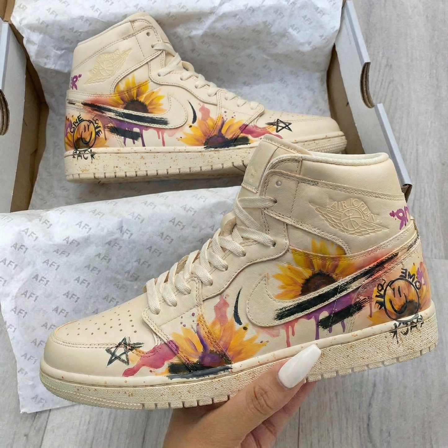 Beige Sunflower Custom AJ 1s Shoes