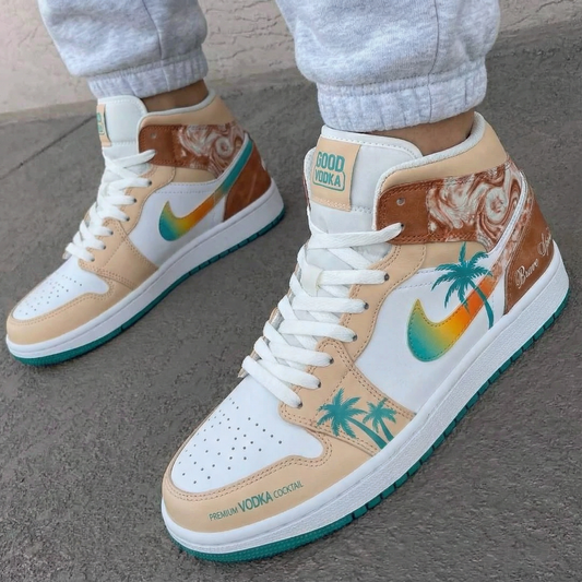Beige Tropical Palm Tree Custom AJ 1s Shoes