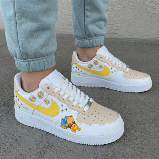 Beige Yellow Winnie - the - Pooh Custom AF 1s Shoes