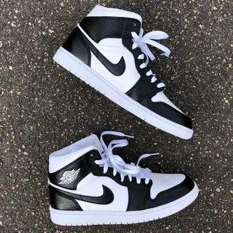 Black and White Custom AJ 1s Shoes