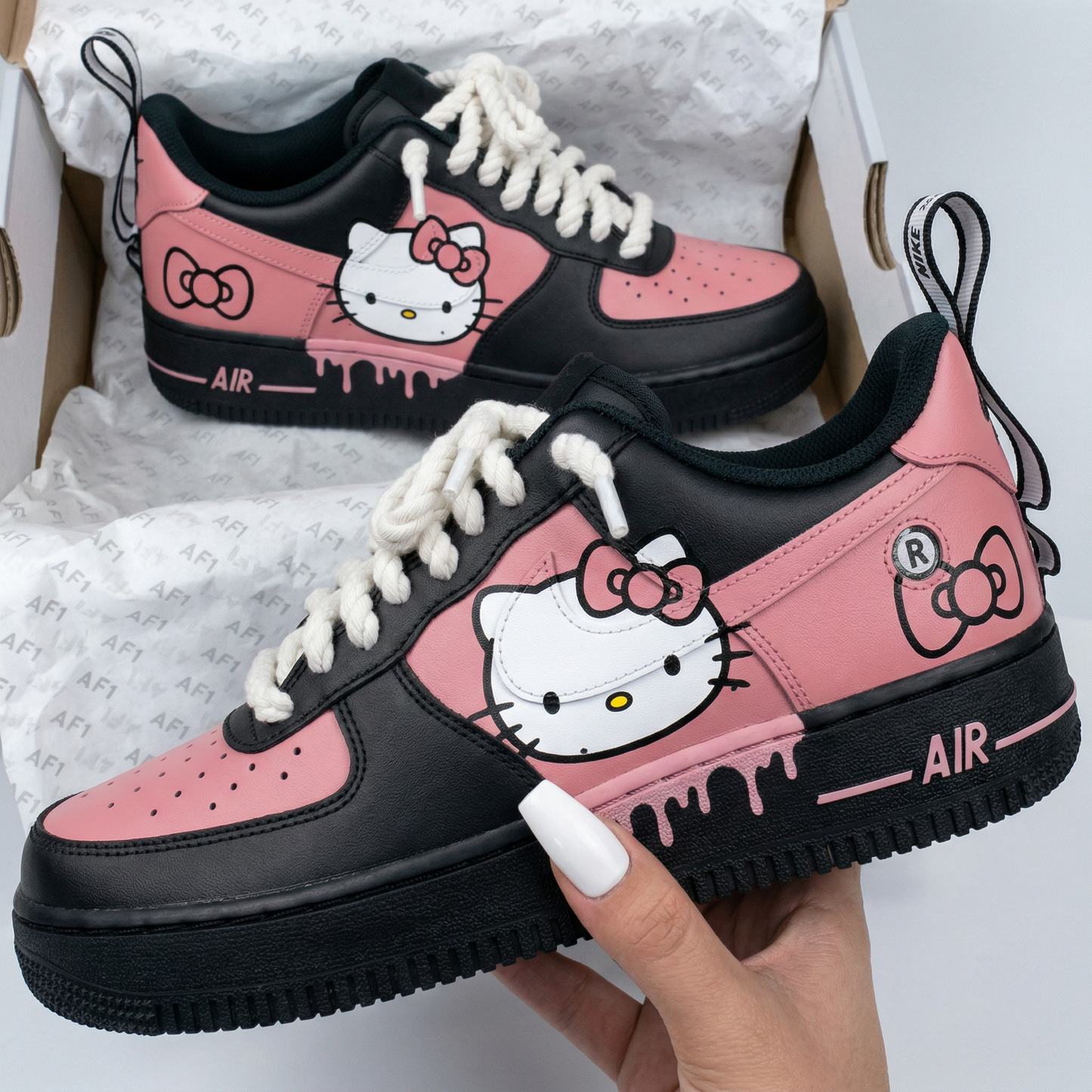 Black Baby Pink Hello Kitty Custom AF 1s Shoes
