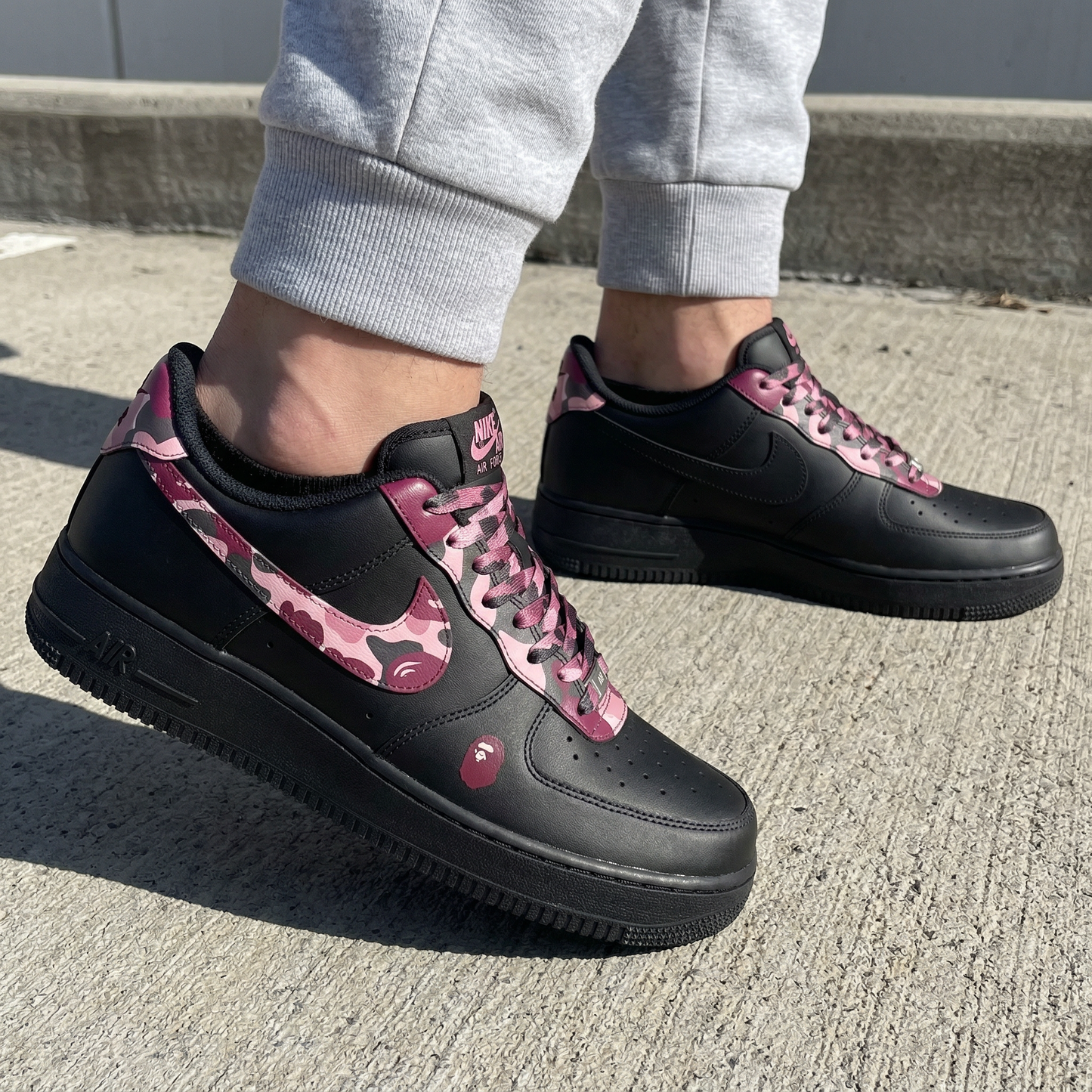 Black Burgundy Baby Pink Camo Bape Custom AF 1s Shoes