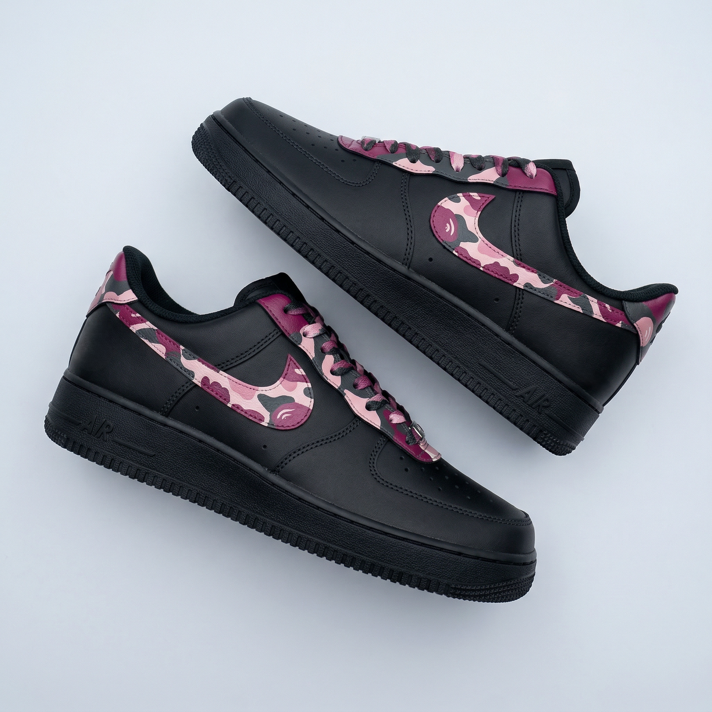 Black Burgundy Baby Pink Camo Bape Custom AF 1s Shoes