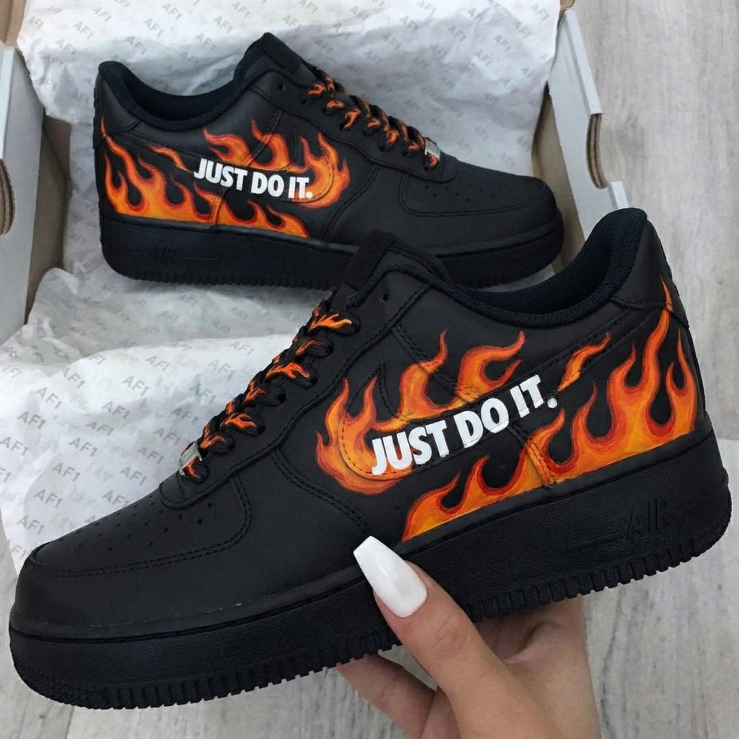 Black Flame Just Do It Custom AF 1s Shoes