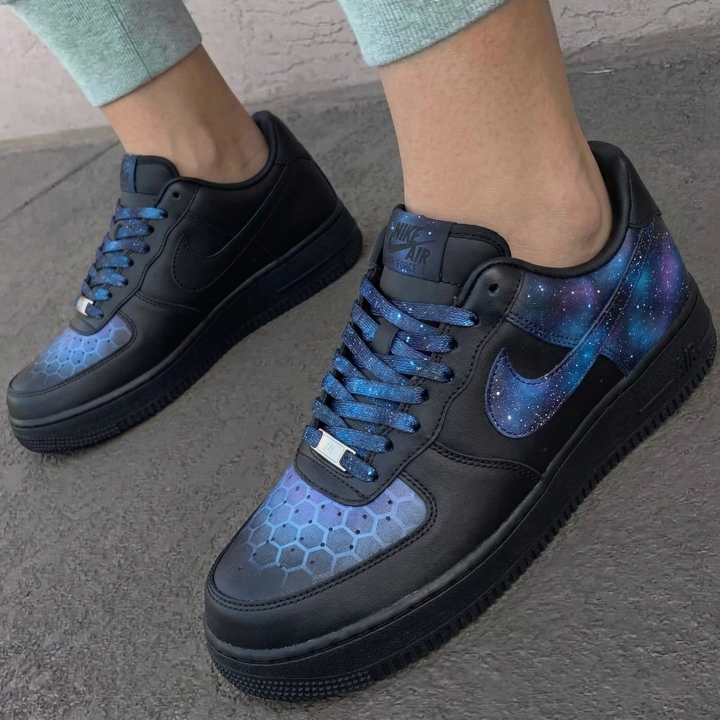 Black Galaxy And Honeycomb Pattern Custom AF 1s Shoes