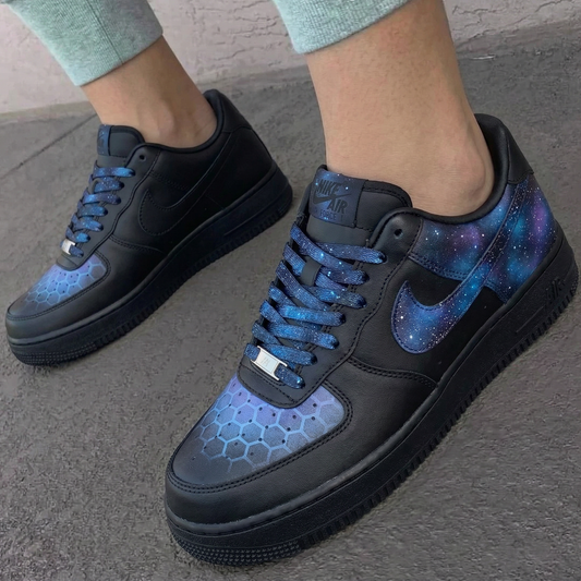 Black Galaxy And Honeycomb Pattern Custom AF 1s Shoes