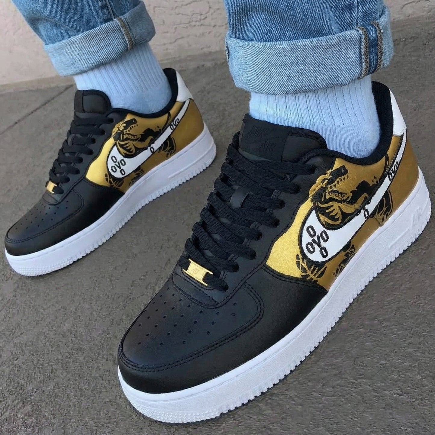 Black Gold OVO Custom AF 1s Shoes