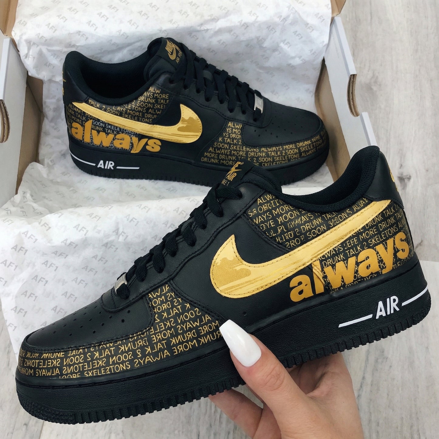 Black Gold Typography Design Custom AF 1s Shoes