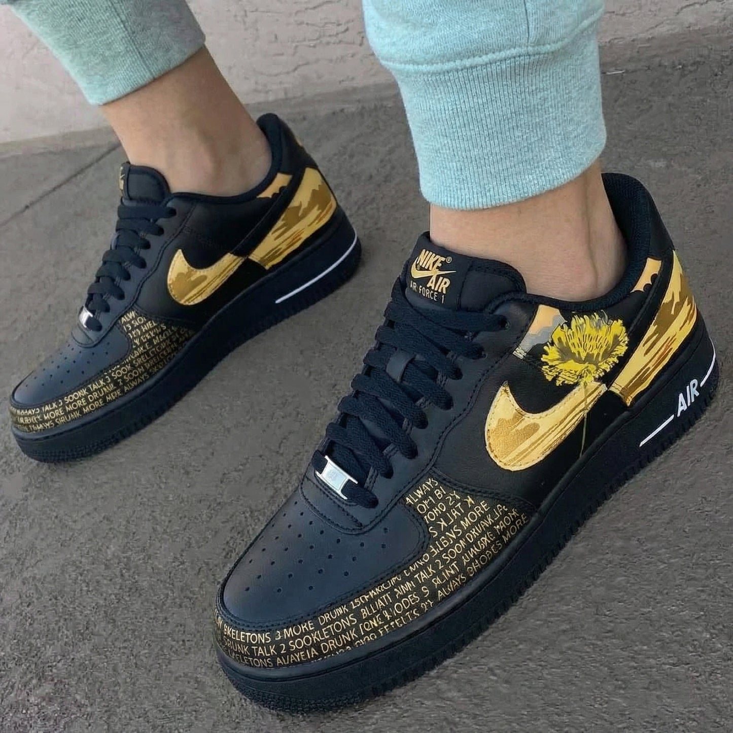 Black Gold Typography Design Custom AF 1s Shoes