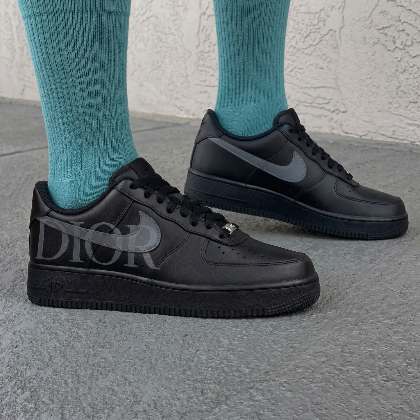Black Gray DIOR Logo Custom AF 1s Shoes