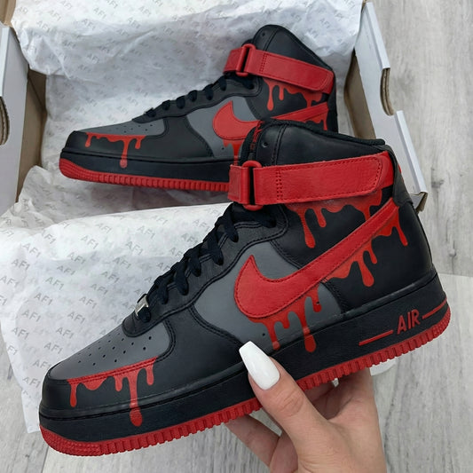 Black Gray Red Drip Custom AF 1s Shoes