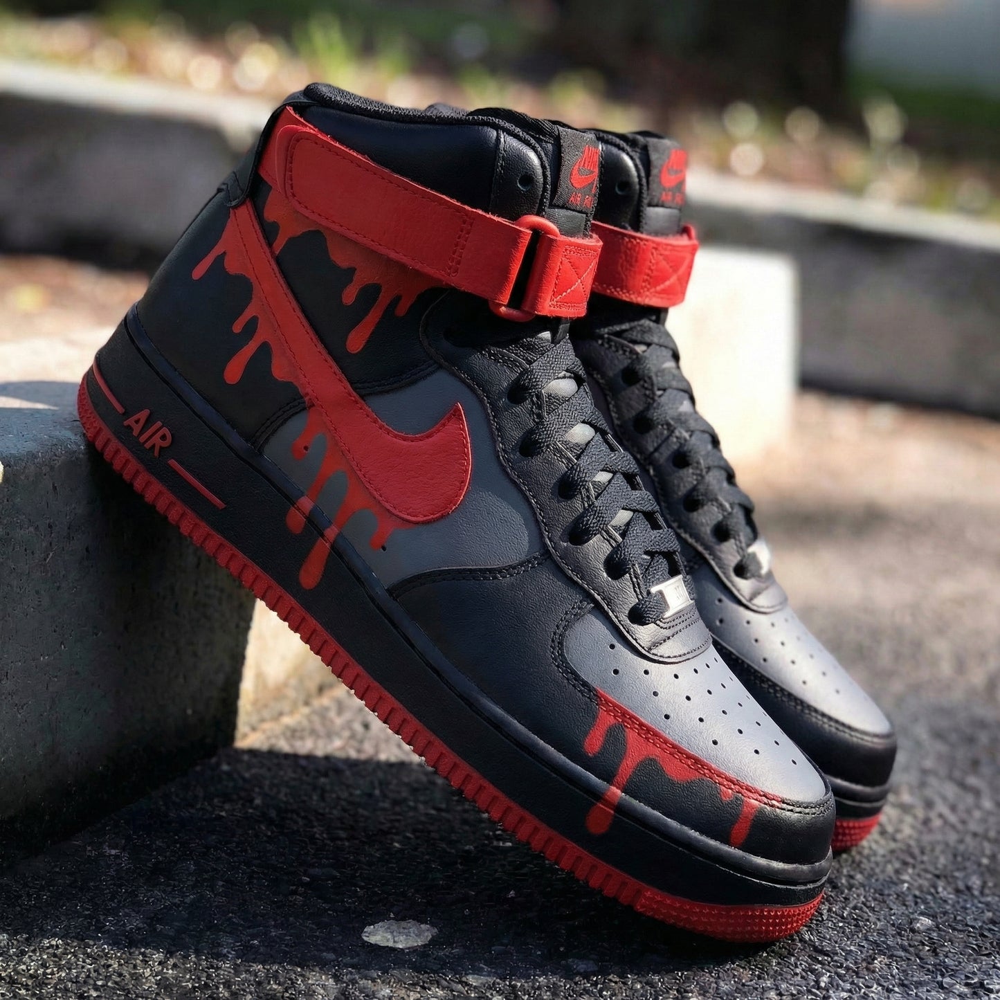 Black Gray Red Drip Custom AF 1s Shoes
