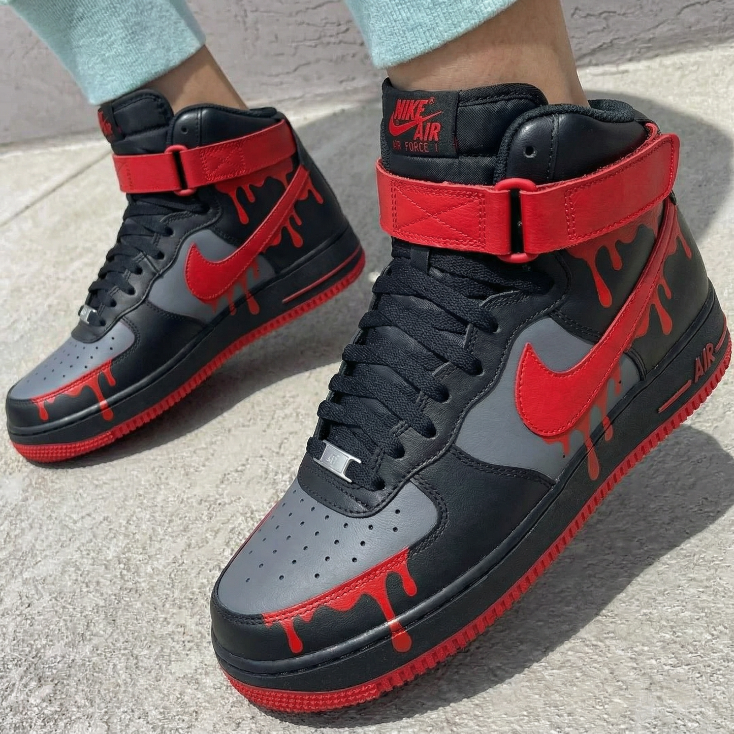 Black Gray Red Drip Custom AF 1s Shoes