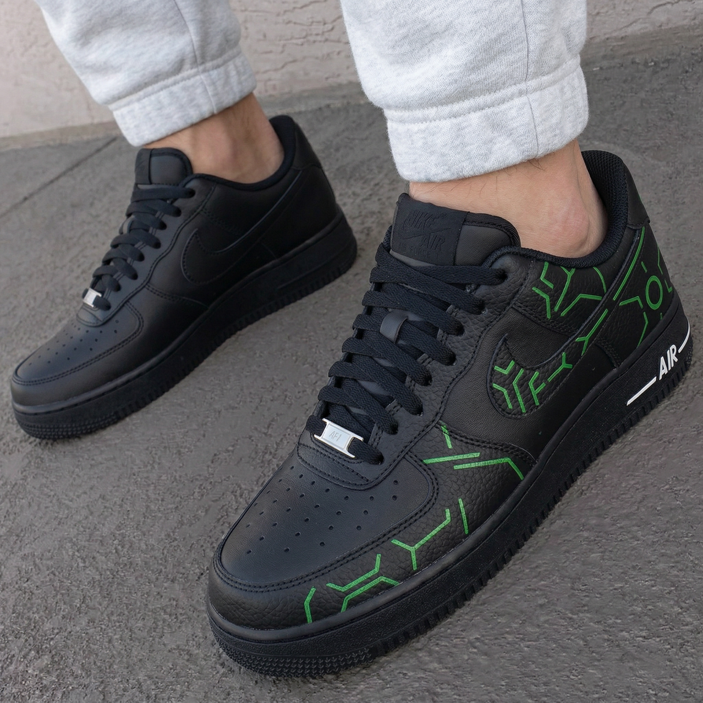 Black Green Tech Pattern Custom AF 1s Shoes