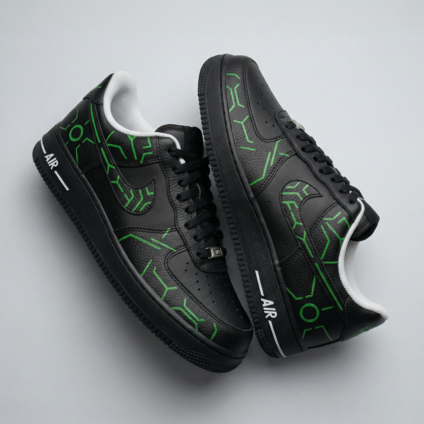 Black Green Tech Pattern Custom AF 1s Shoes