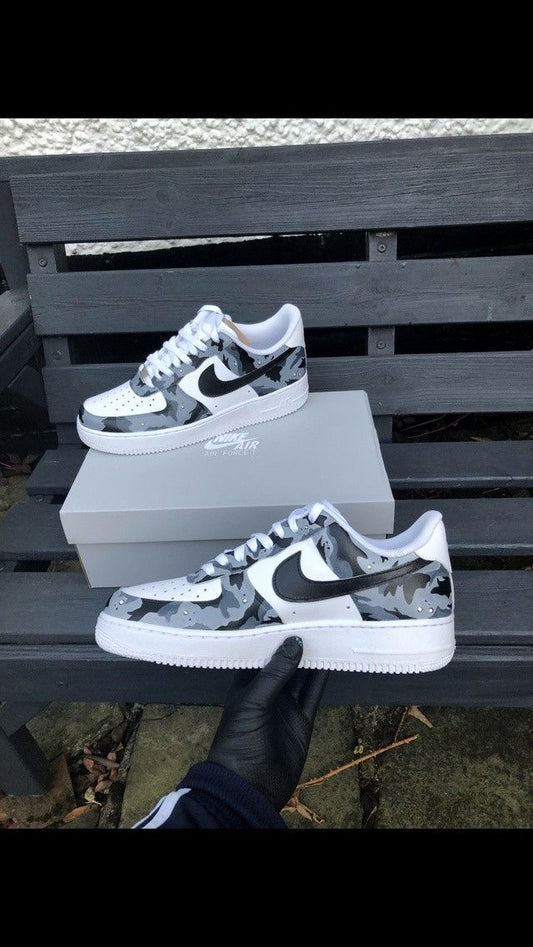 Black Grey Camo Hand-Painted Custom AF 1s Shoes