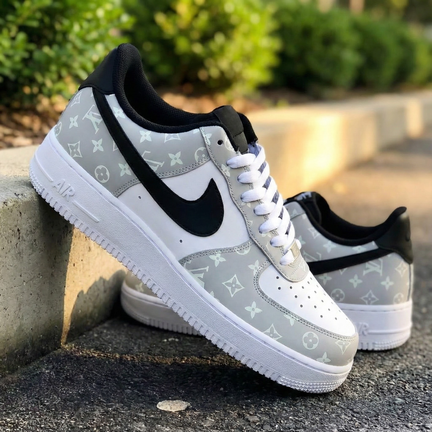 Black Grey LV Custom AF 1s Shoes
