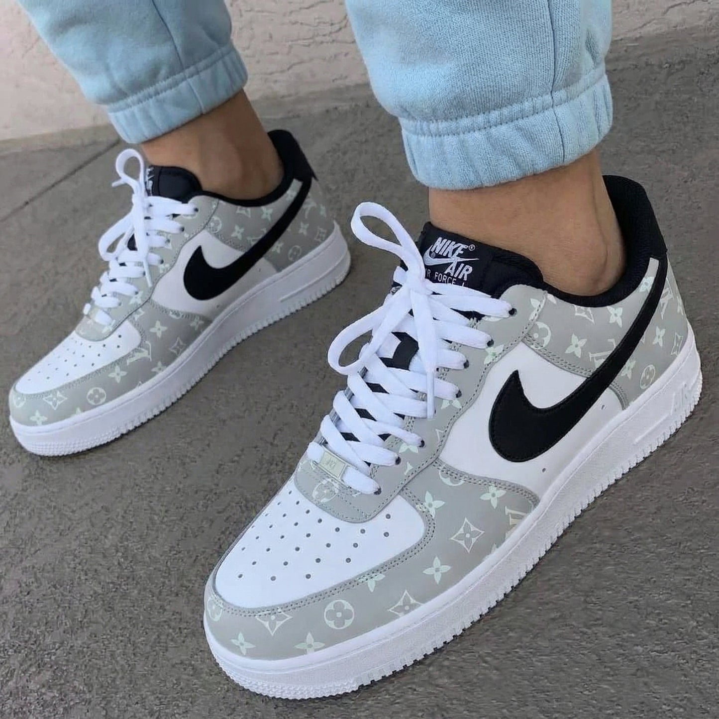 Black Grey LV Custom AF 1s Shoes