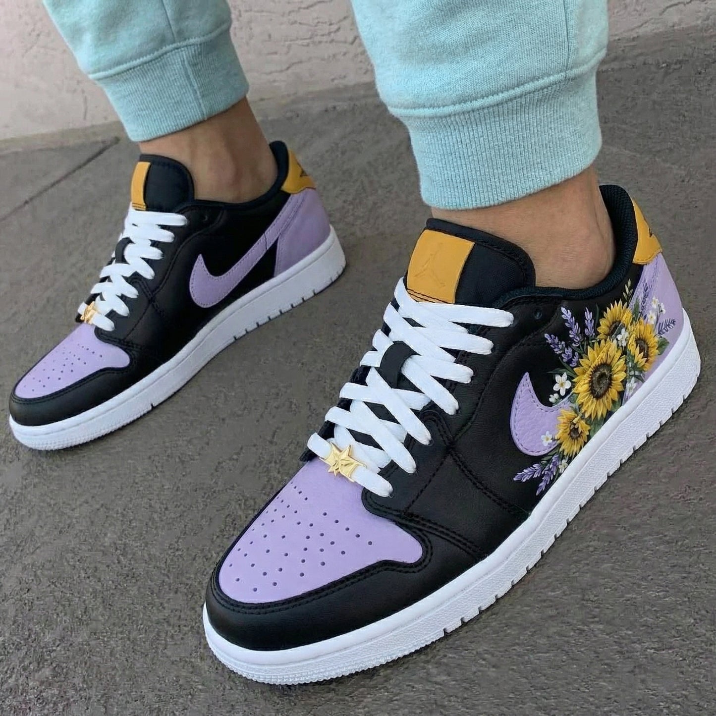 Black Lavender Sunflower Custom AJ 1s Shoes