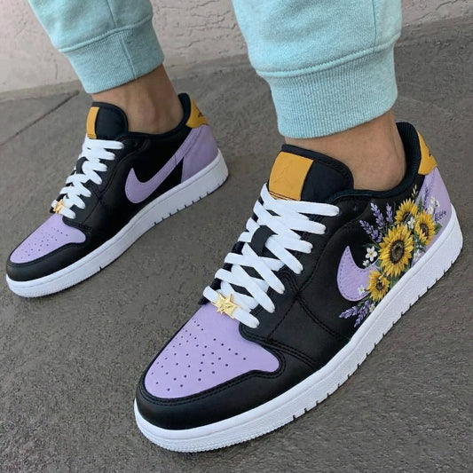 Black Lavender Sunflower Custom AJ 1s Shoes