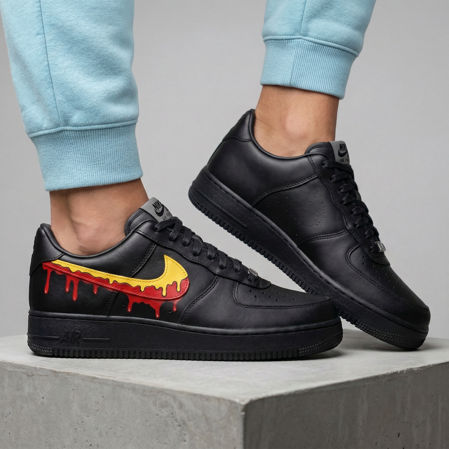 Black Melting Swoosh Red Yellow Drip Custom AF 1s Shoes