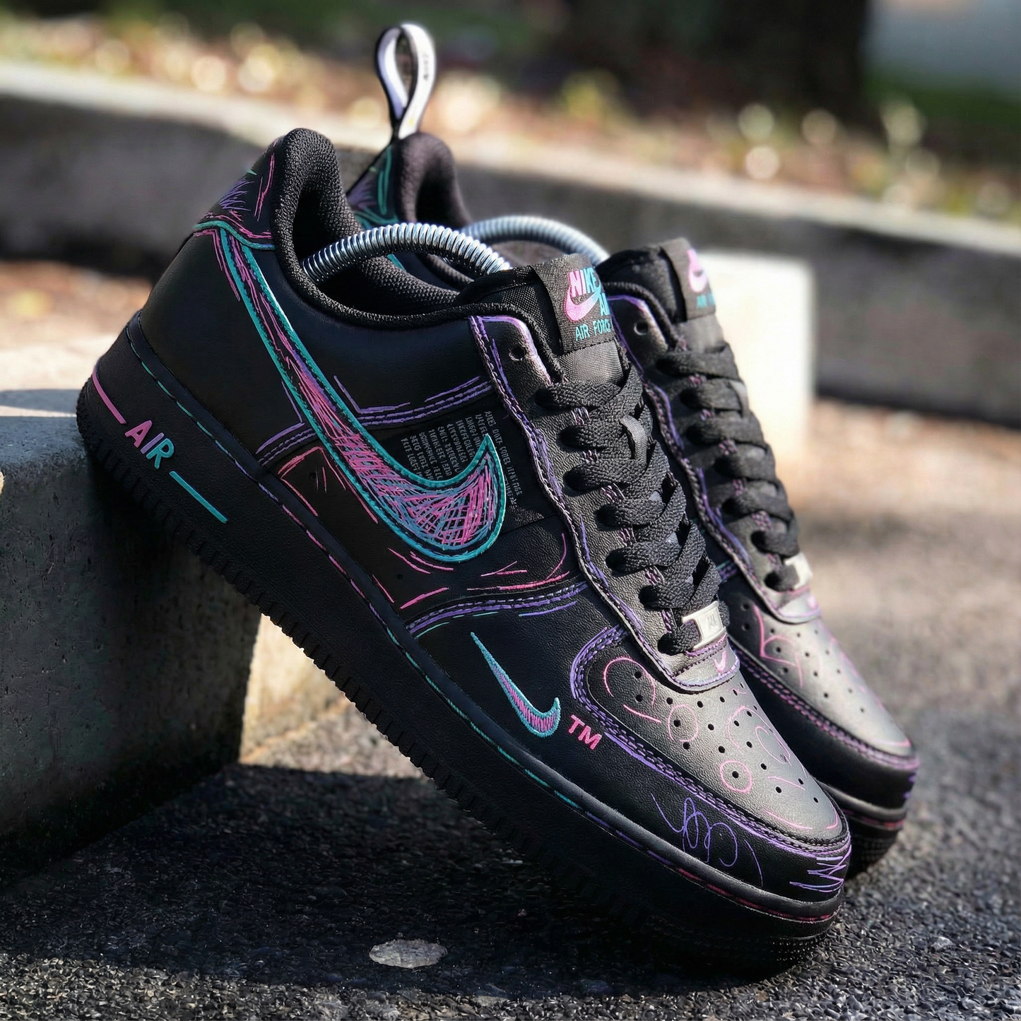Black Neon Graffiti Custom AF 1s Shoes