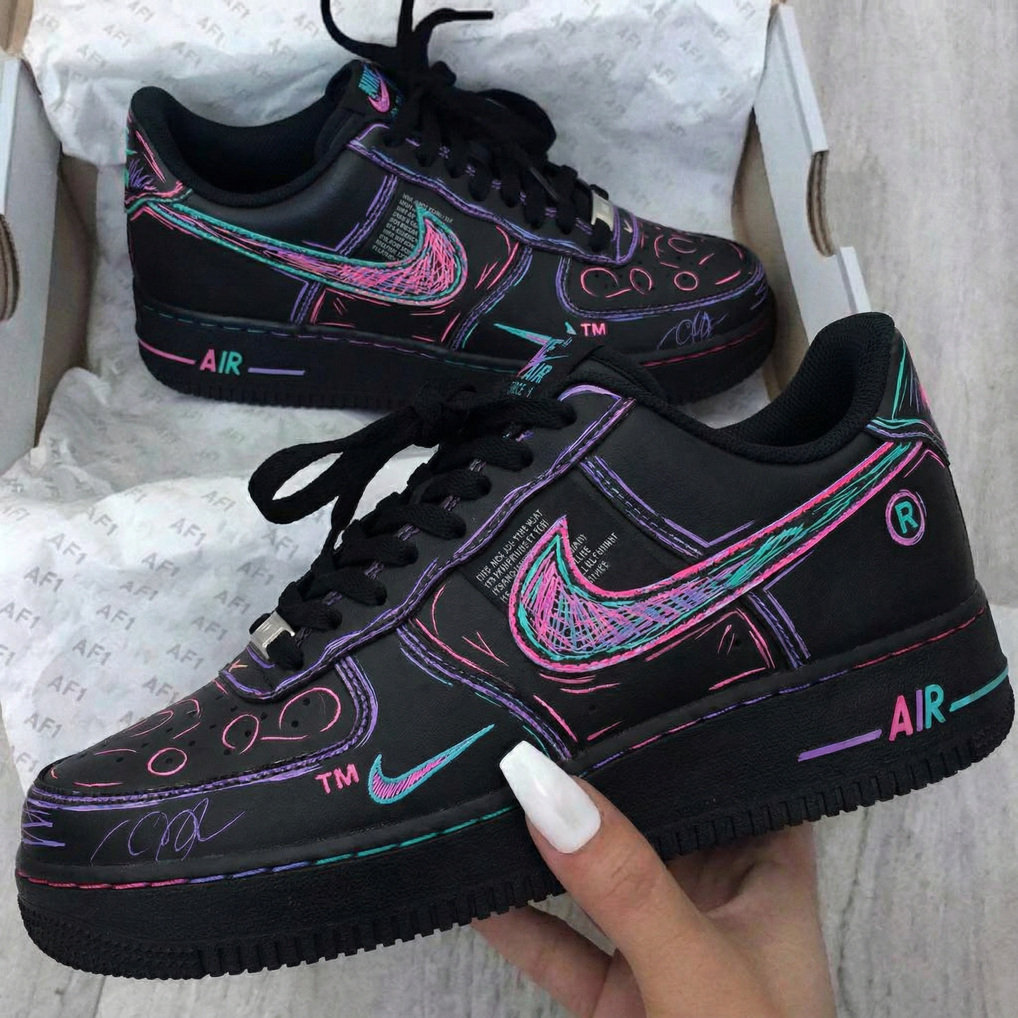 Black Neon Graffiti Custom AF 1s Shoes