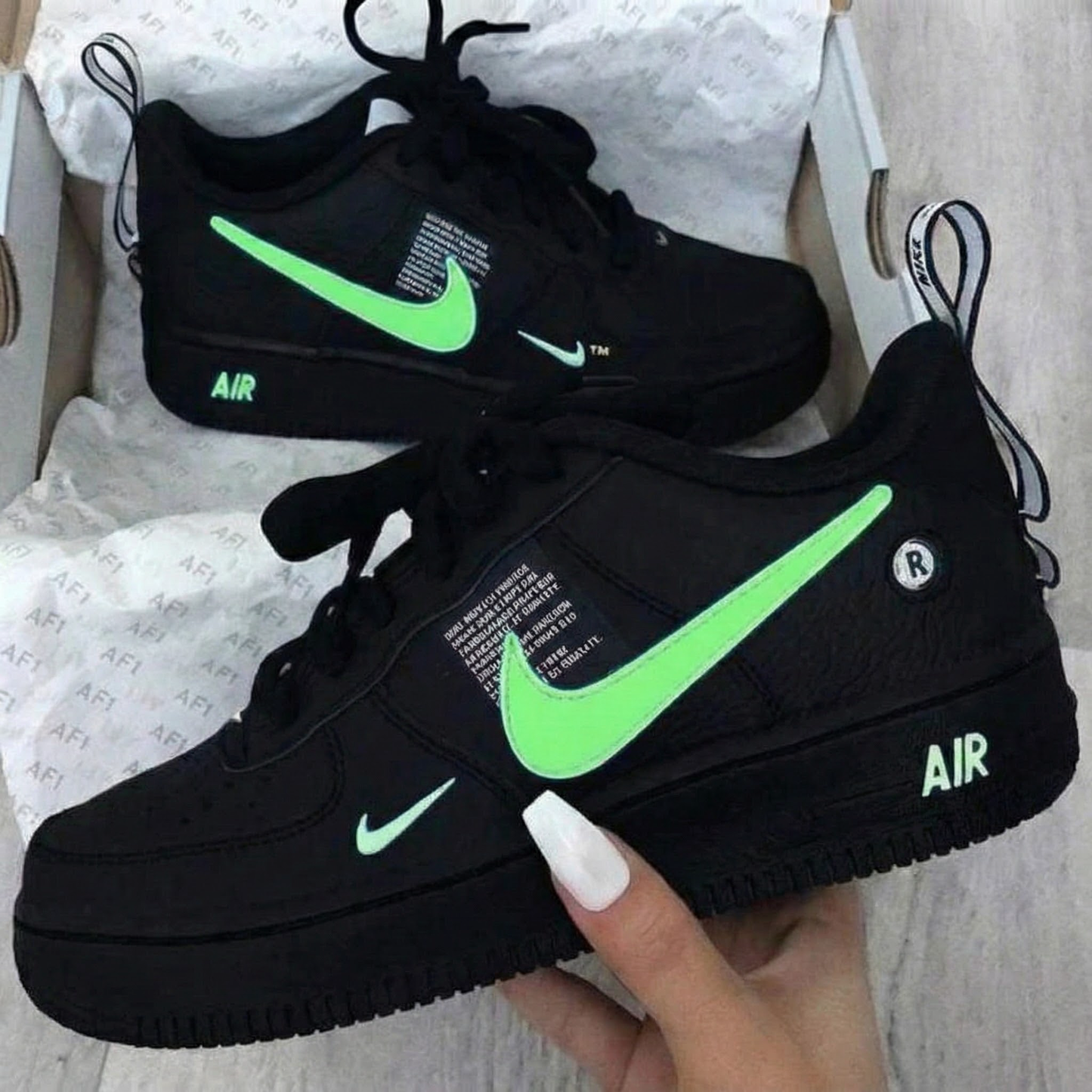 Black Neon Green Custom AF 1s Shoes