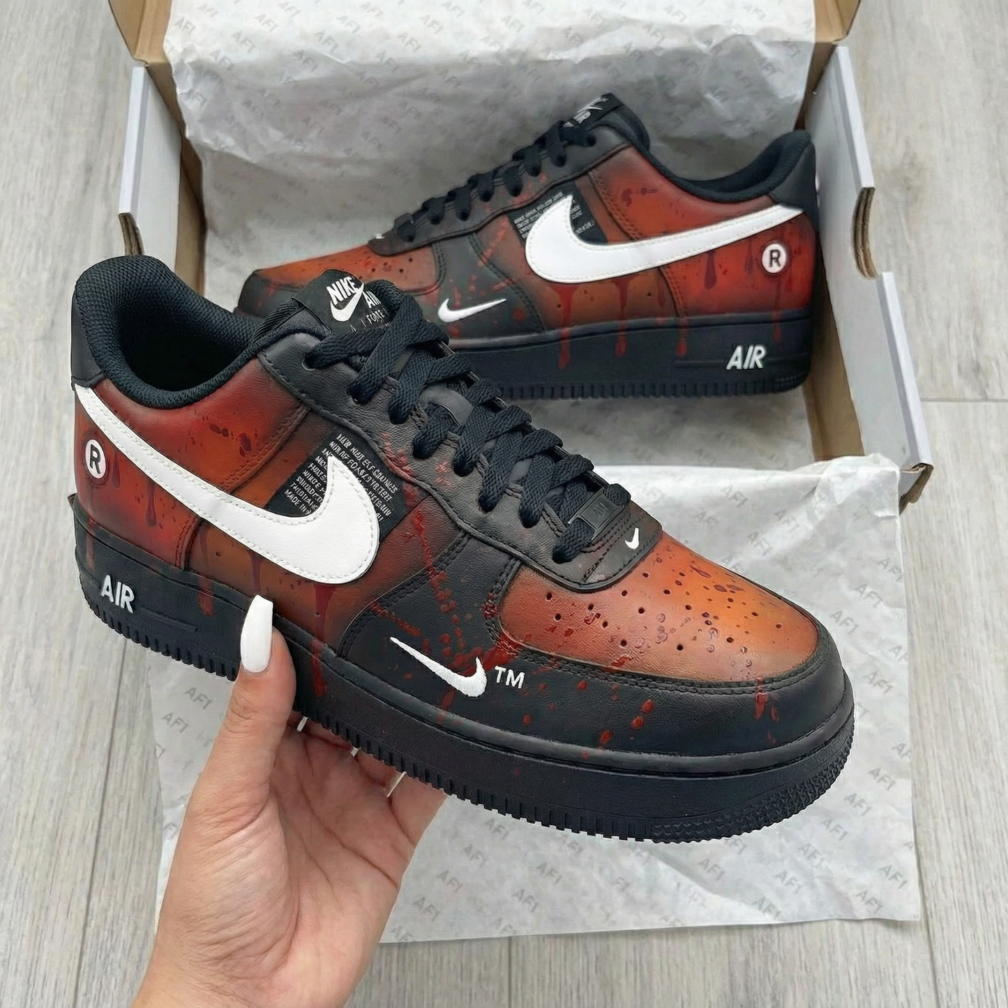 Black Orange Blood - Splatter Custom AF 1s Shoes